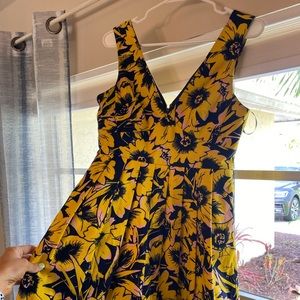 JCrew sunflower pleated plunge neck dress